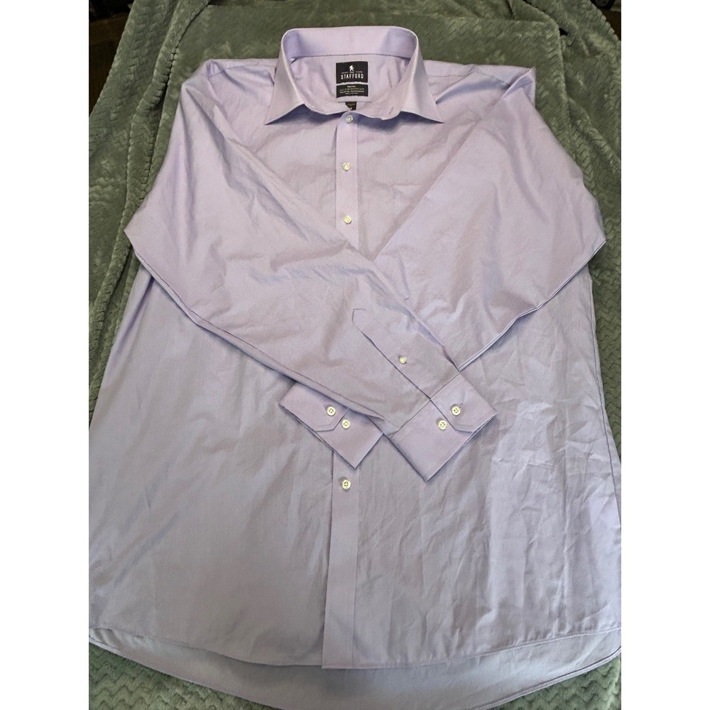Stafford‎ Mens Travel Easy Care Broadcloth Dress Shirt Purple 18 36-37 Reg Fit